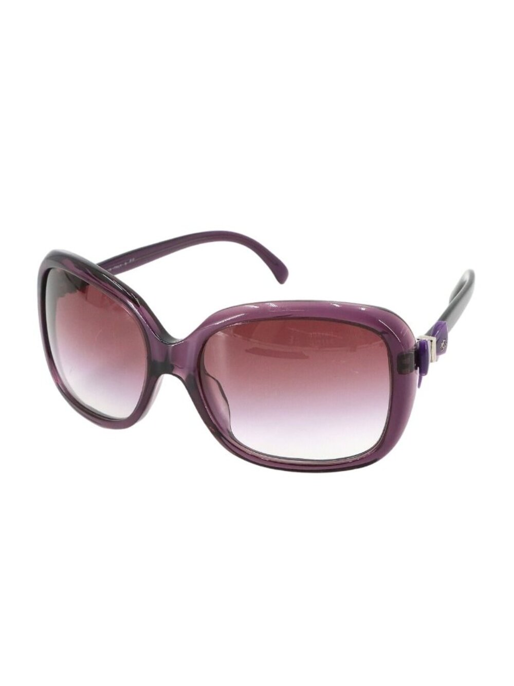 Chanel Ribbon CC Logo Sunglasses Square Clear Purple Silver Eyewear